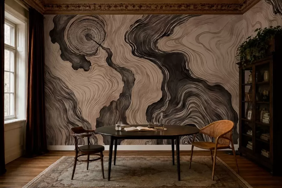 Papier peint Un motif abstrait présentant un dessin linéaire imitant le grain du bois w05729