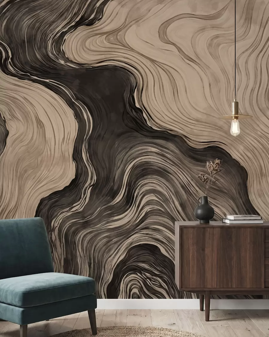 Papier peint Un motif abstrait présentant un dessin linéaire imitant le grain du bois w05729