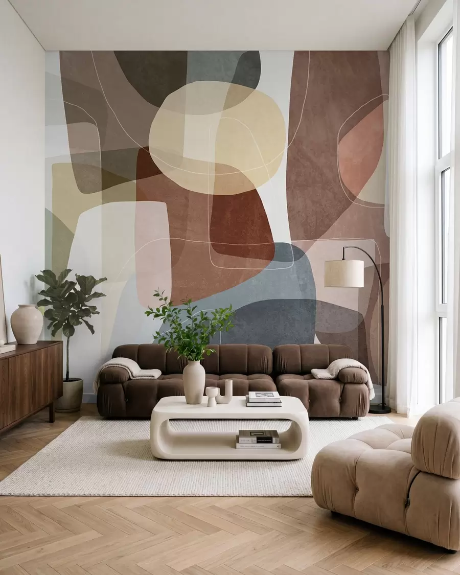Papier peint Superpositions ocre et mousse w09942v1