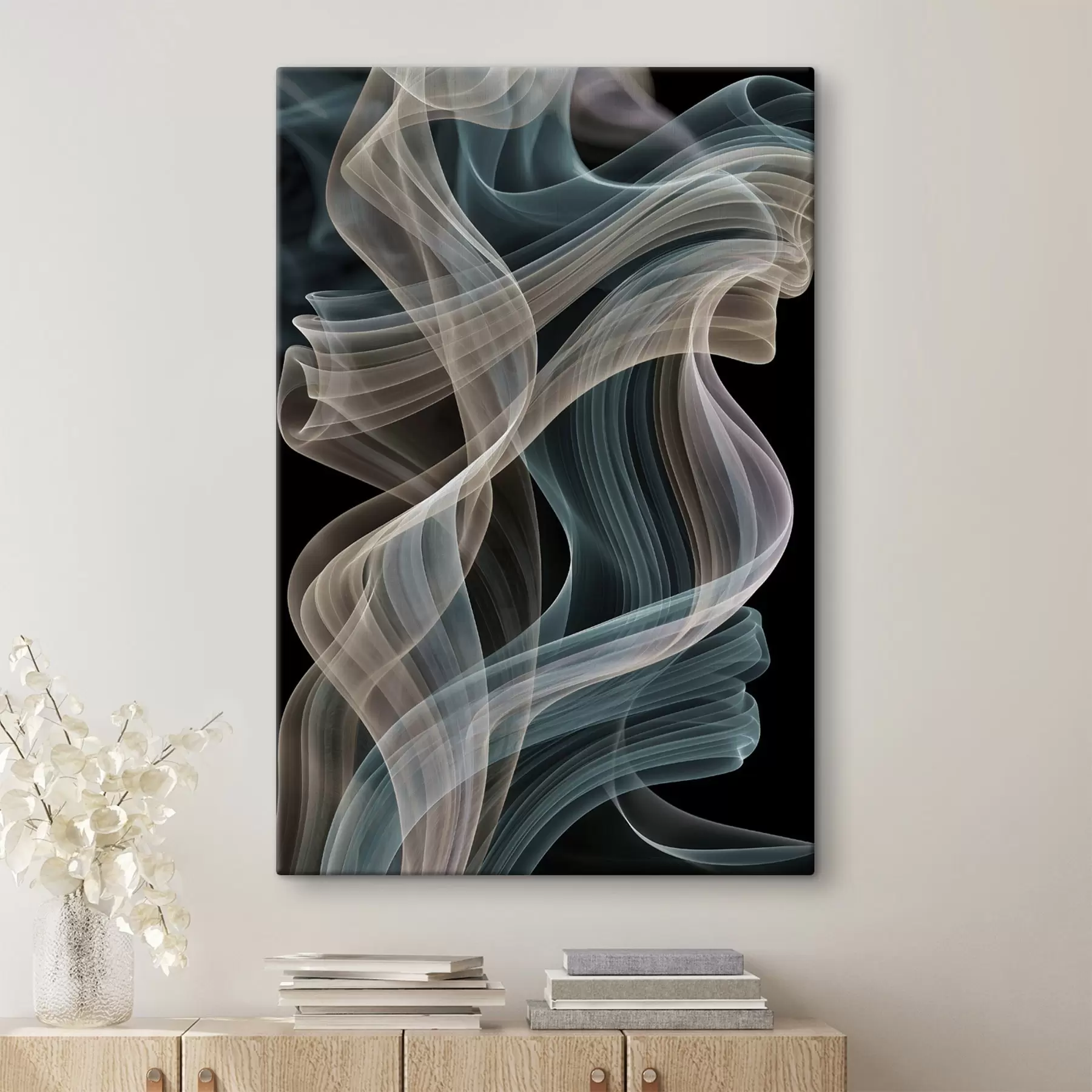Tableau Des volutes de fumée colorées se dessinent sur un fond sombre s49862