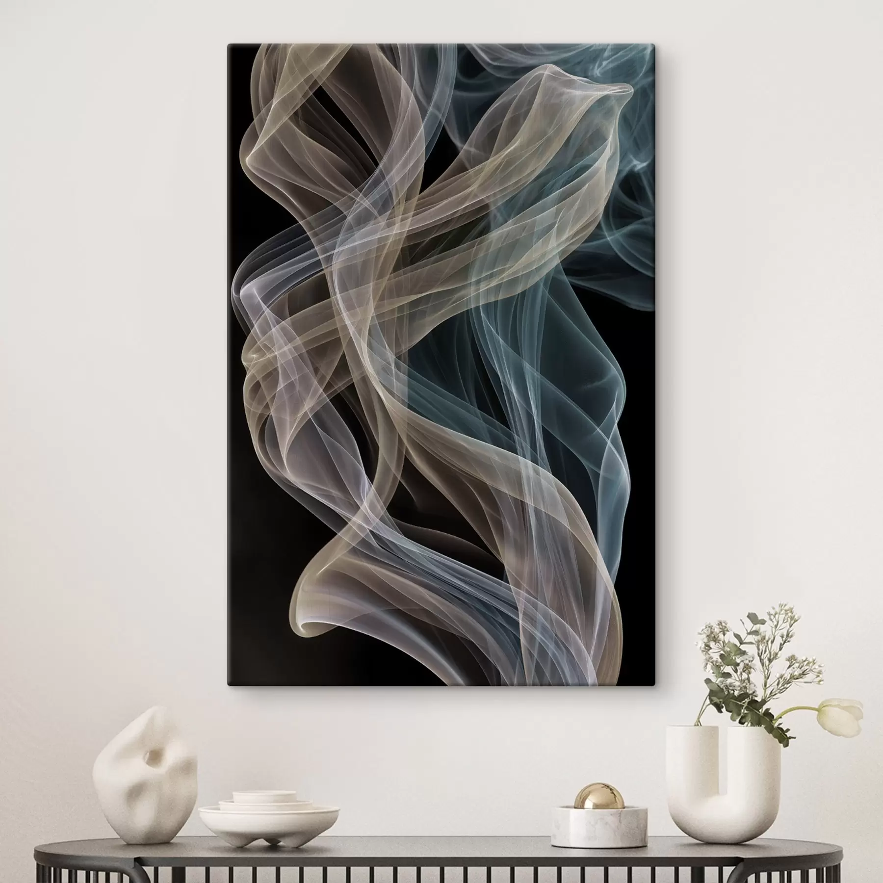 Tableau Des volutes de fumée colorées se dessinent sur un fond sombre s49861