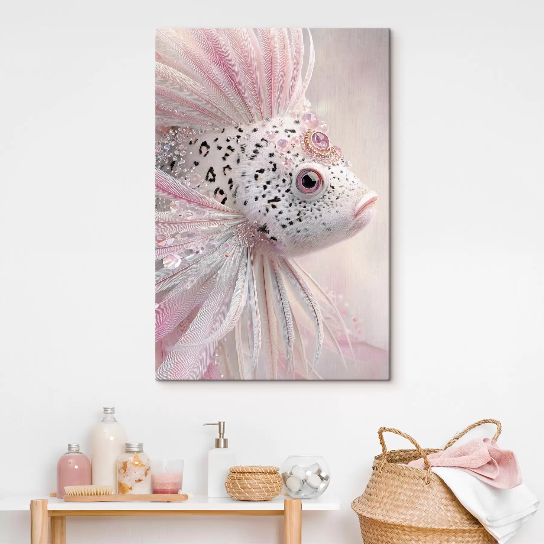 Tableau Un poisson rose et surréaliste orné de décorations s49871