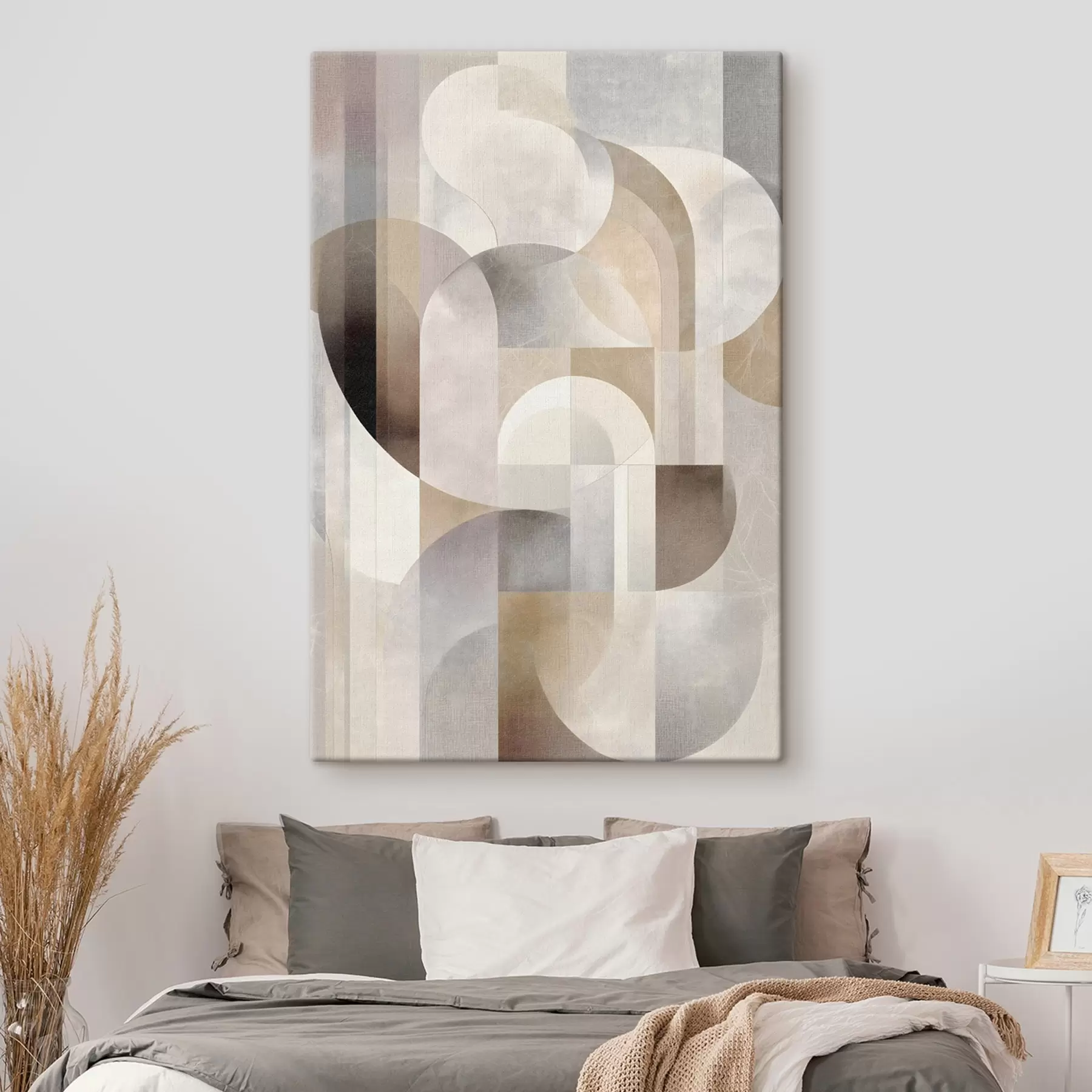 Tableau Une composition minimaliste, géométrique et abstraite, déclinée dans une palette de nuances douces de beige, crème, gris-brun et gris-beige s49876