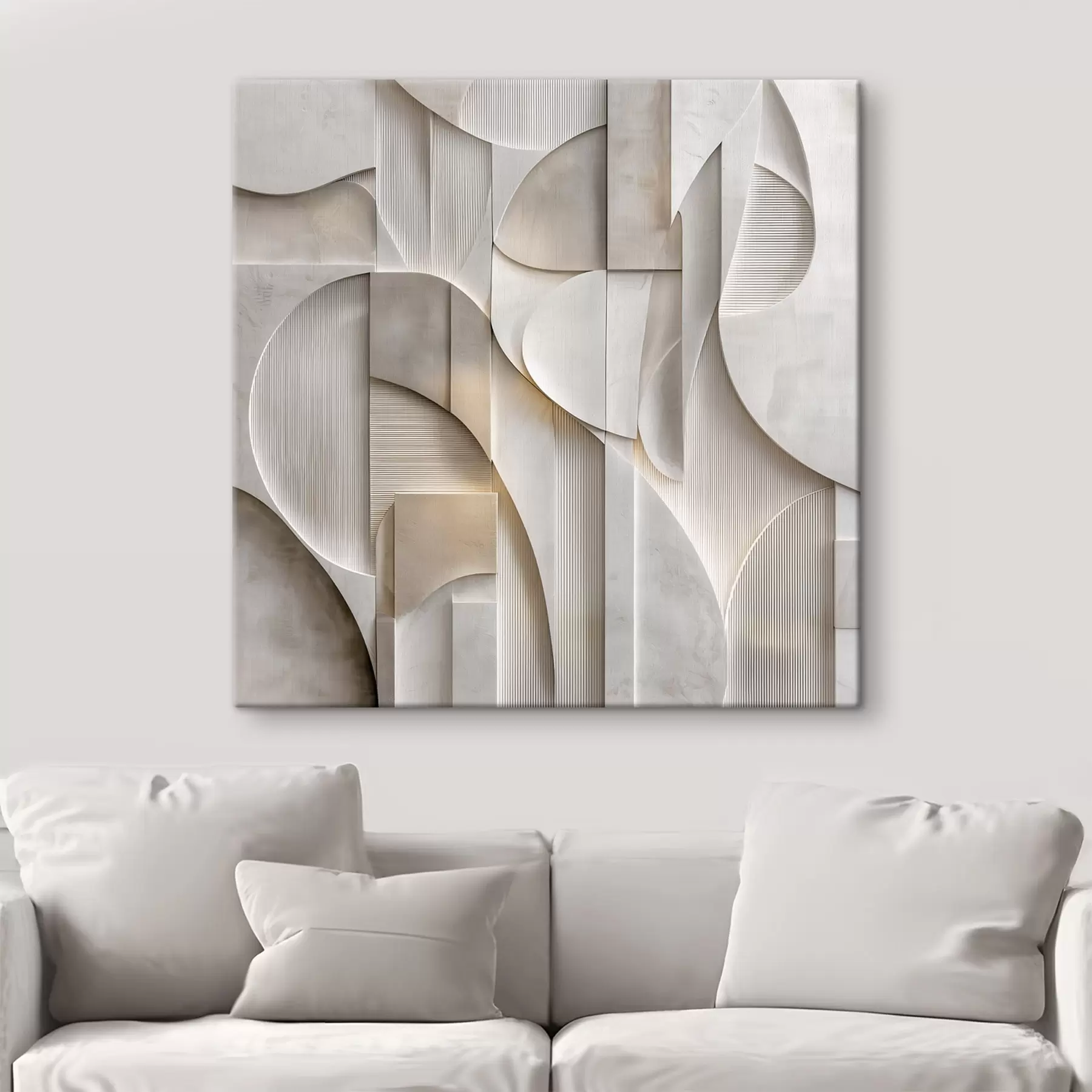 Tableau Une composition abstraite de style en relief, imitant des formes et des superpositions dans des tons doux de gris-beige s49886