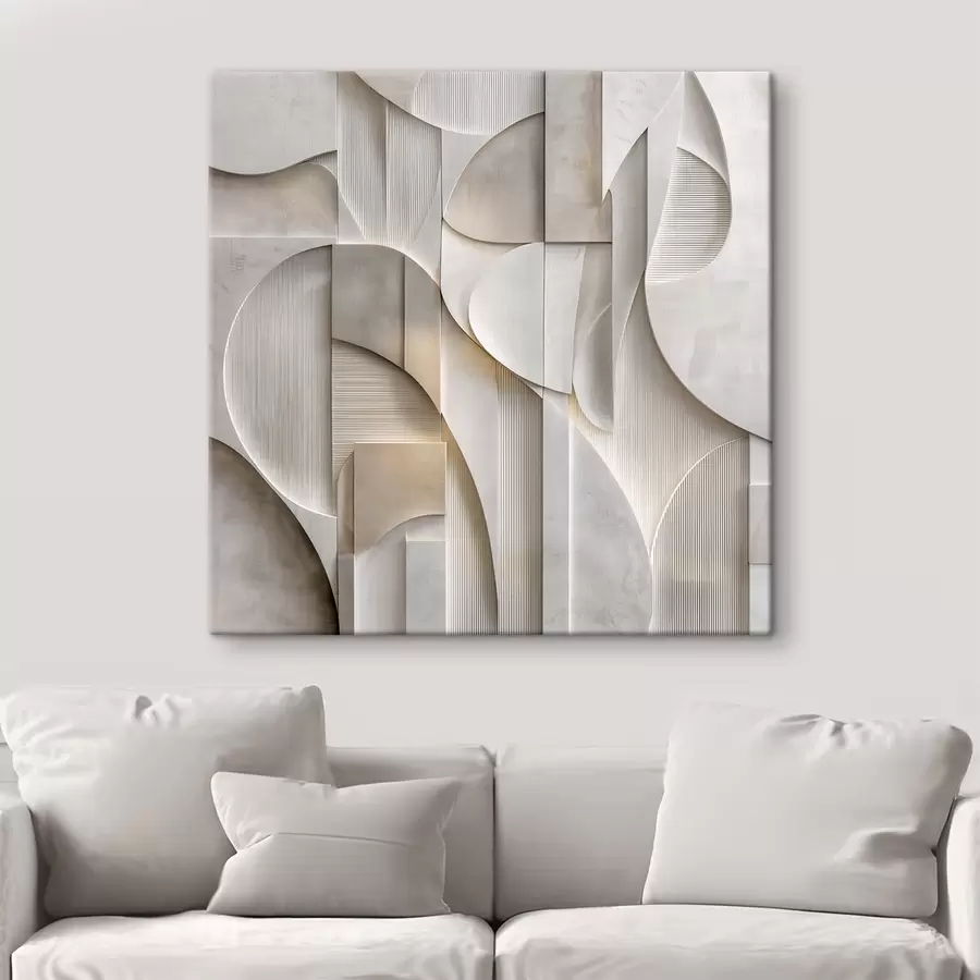 Tableau Une composition abstraite de style en relief, imitant des formes et des superpositions dans des tons doux de gris-beige s49886