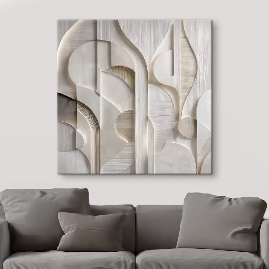 Tableau Une composition abstraite de style en relief, imitant des formes et des superpositions dans des tons doux de gris-beige s49887