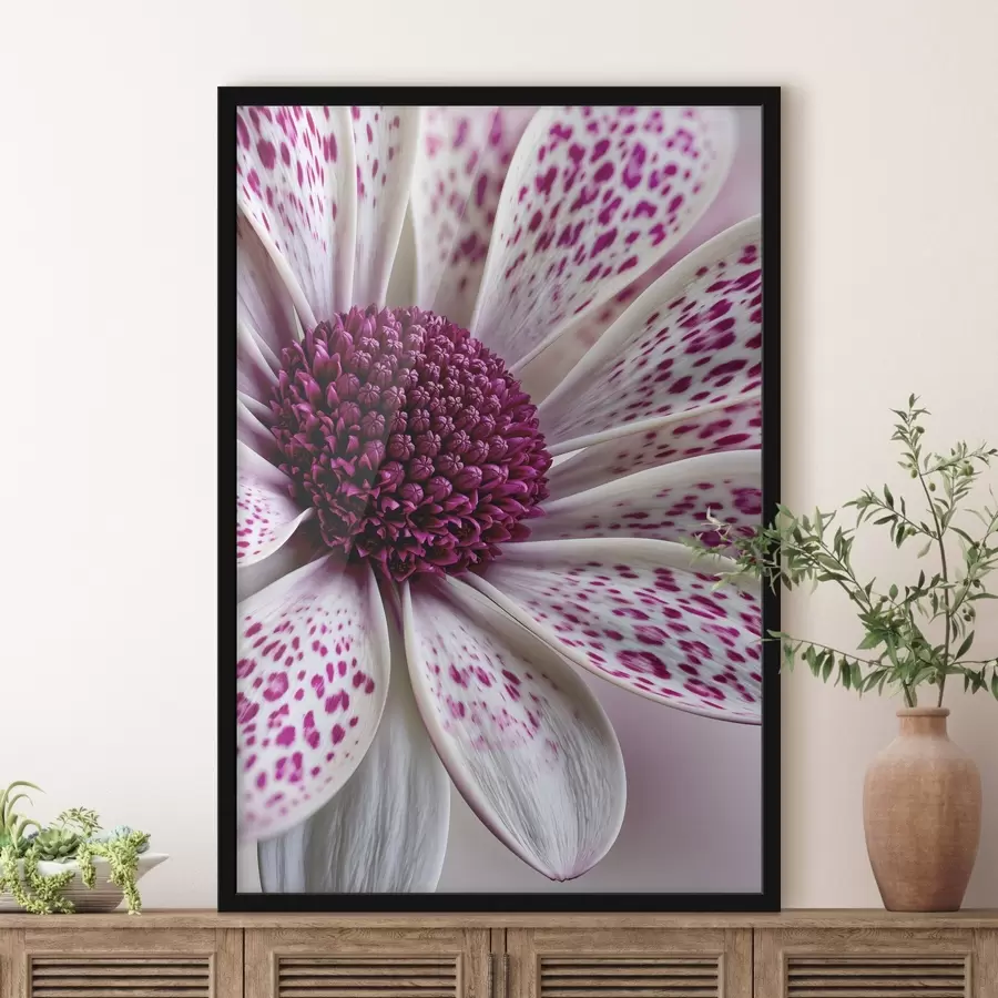Papier peint Gros plan sur une fleur ressemblant à une marguerite, parsemée de taches léopard d'un magenta éclatant f49865