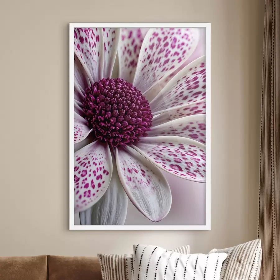 Papier peint Gros plan sur une fleur ressemblant à une marguerite, parsemée de taches léopard d'un magenta éclatant f49865