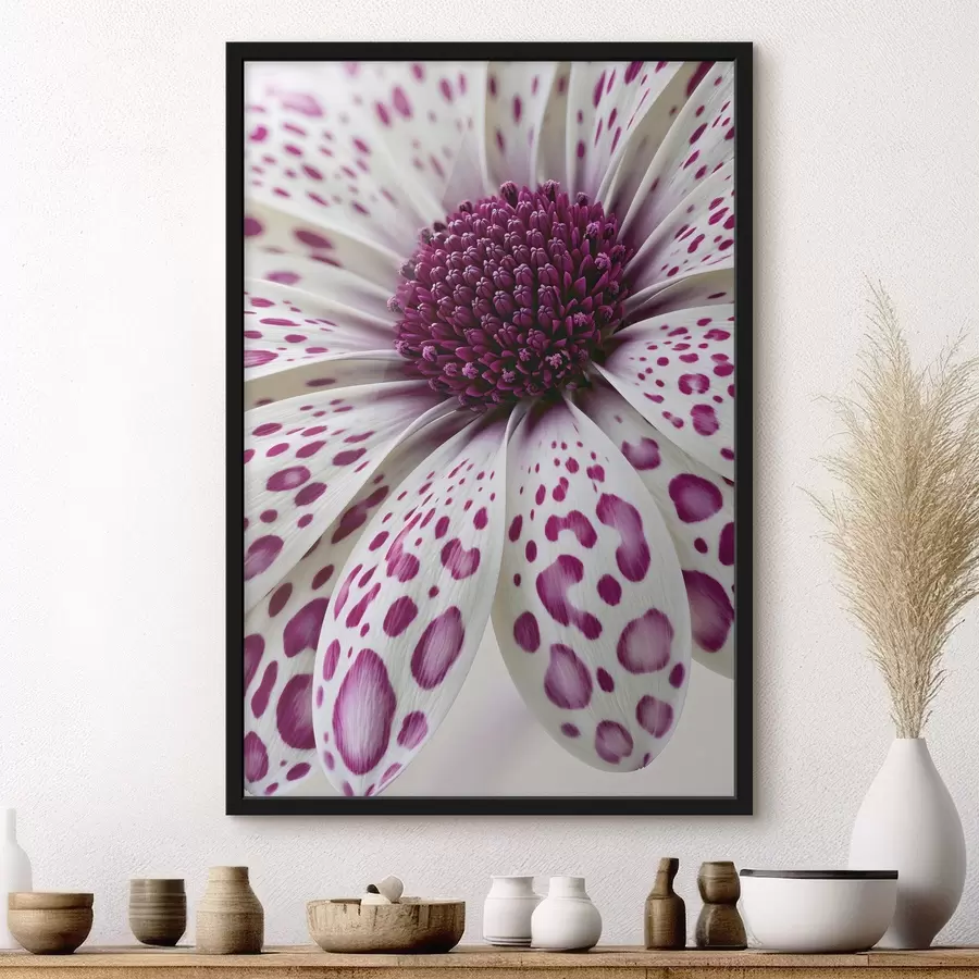 Papier peint Gros plan sur une fleur ressemblant à une marguerite, parsemée de taches léopard d'un magenta éclatant f49867
