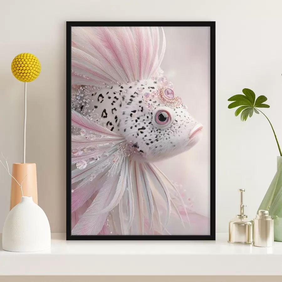 Papier peint Un poisson rose et surréaliste orné de décorations f49871