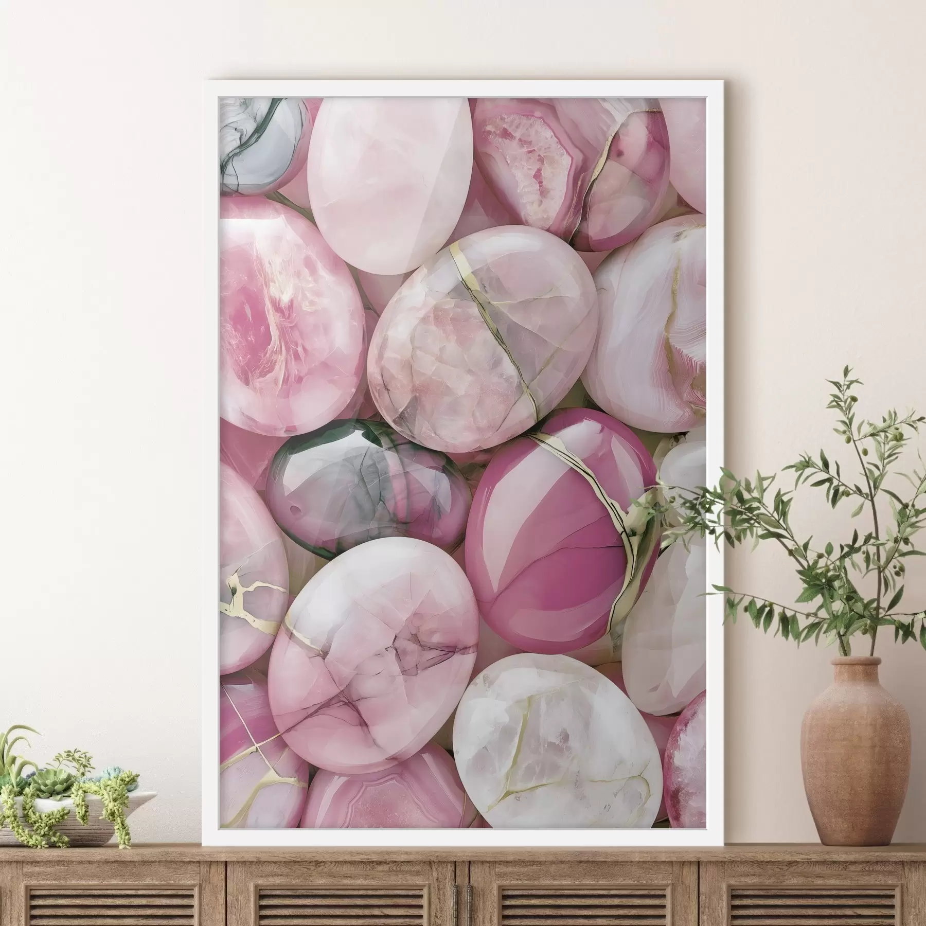 Papier peint Une élégante composition « flat lay » composée de pierres précieuses polies dans différentes nuances de rose poudré f49872
