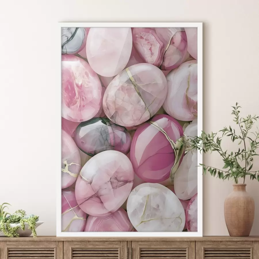 Papier peint Une élégante composition « flat lay » composée de pierres précieuses polies dans différentes nuances de rose poudré f49872