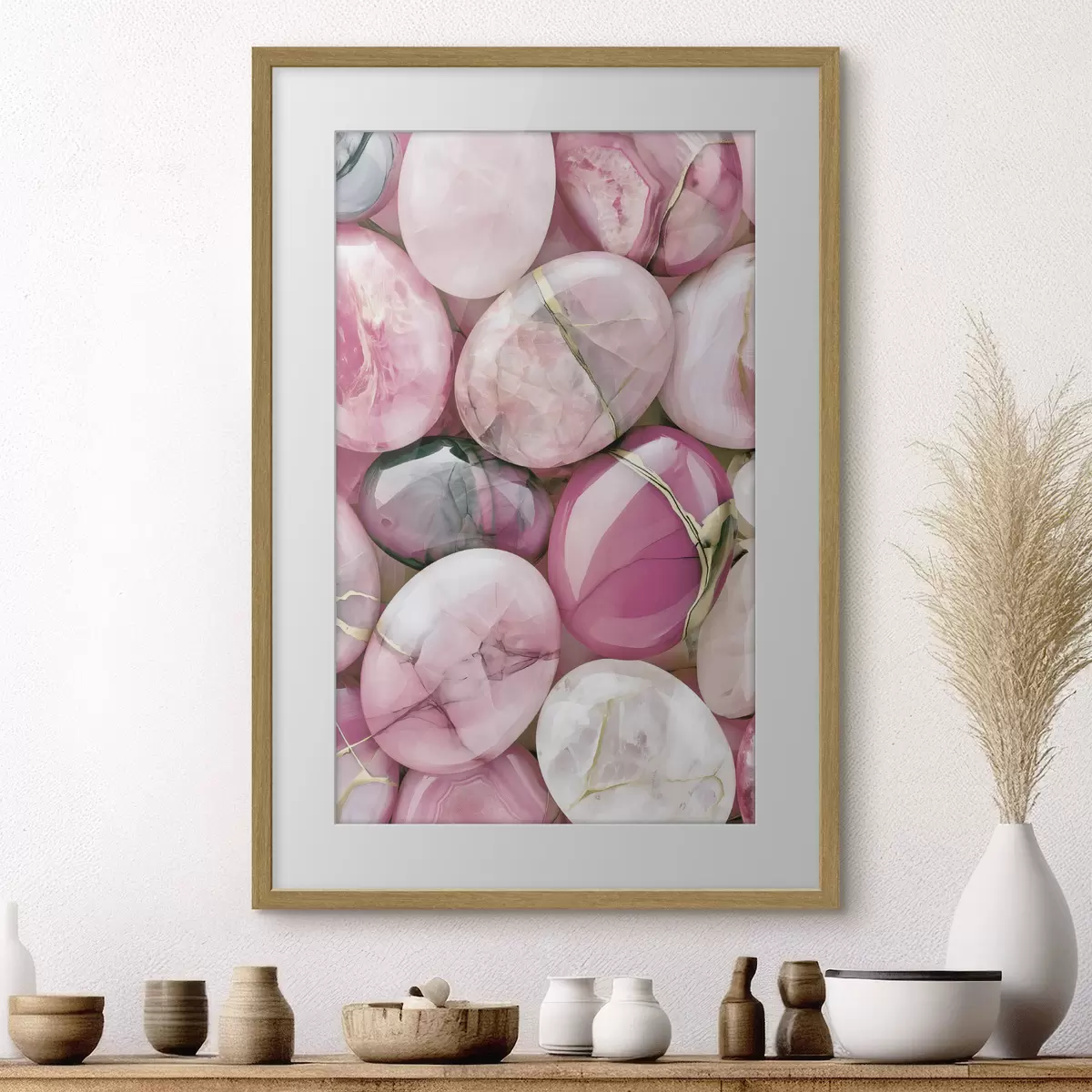 Poster Une élégante composition « flat lay » composée de pierres précieuses polies dans différentes nuances de rose poudré f49872