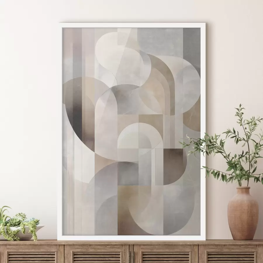 Papier peint Une composition minimaliste, géométrique et abstraite, déclinée dans une palette de nuances douces de beige, crème, gris-brun et gris-beige f49876