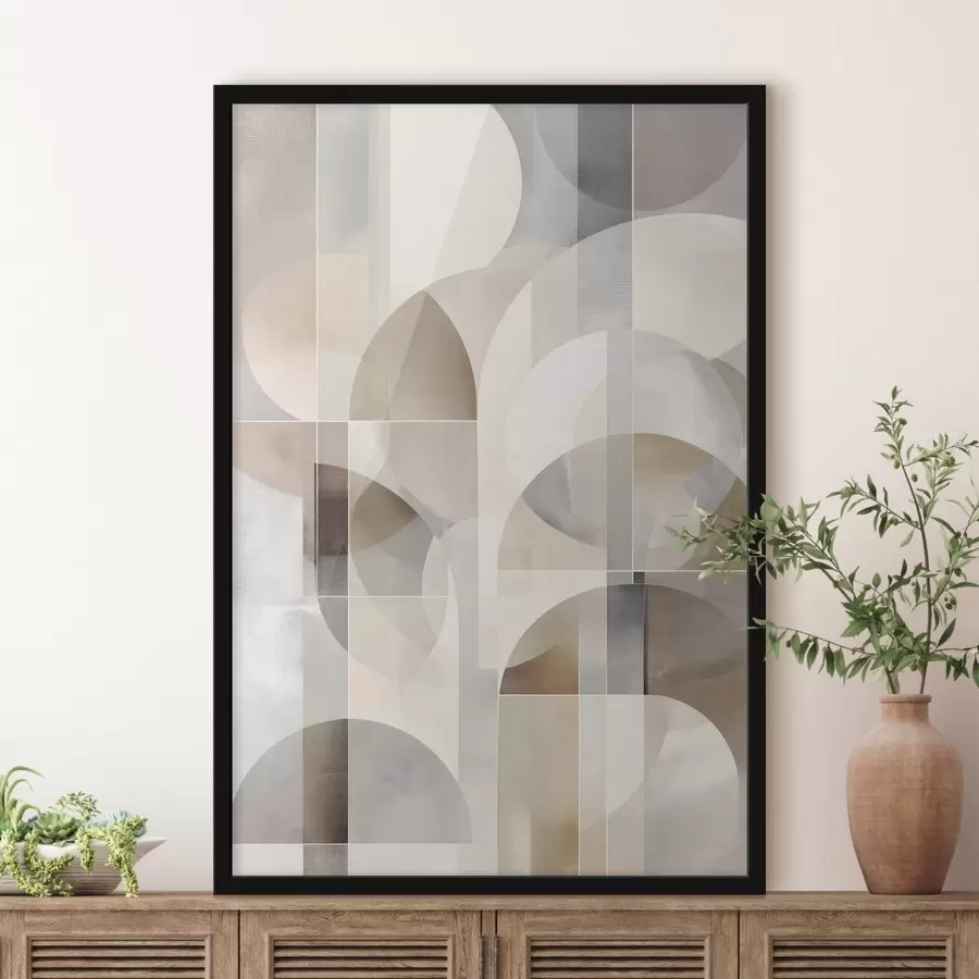Papier peint Une composition minimaliste, géométrique et abstraite, déclinée dans une palette de nuances douces de beige, crème, gris-brun et gris-beige f49877