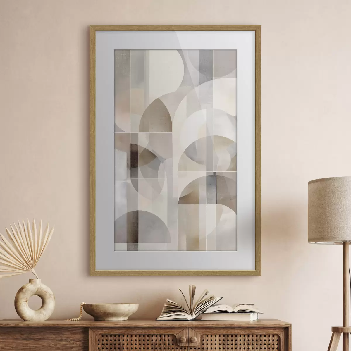Poster Une composition minimaliste, géométrique et abstraite, déclinée dans une palette de nuances douces de beige, crème, gris-brun et gris-beige f49877