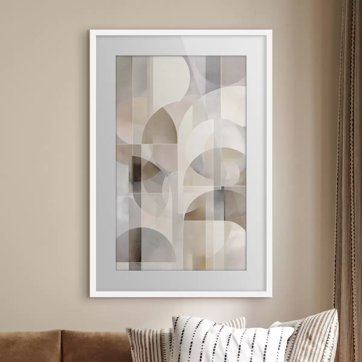 Poster Une composition minimaliste, géométrique et abstraite, déclinée dans une palette de nuances douces de beige, crème, gris-brun et gris-beige f49877