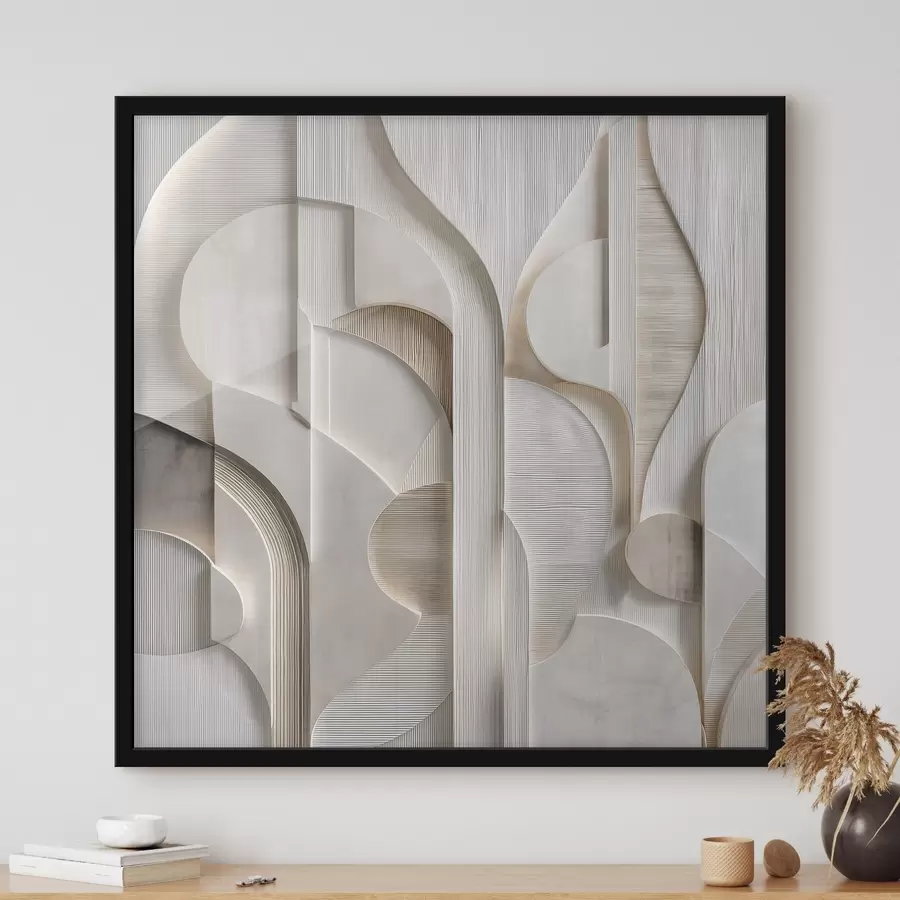Papier peint Une composition abstraite de style en relief, imitant des formes et des superpositions dans des tons doux de gris-beige f49887