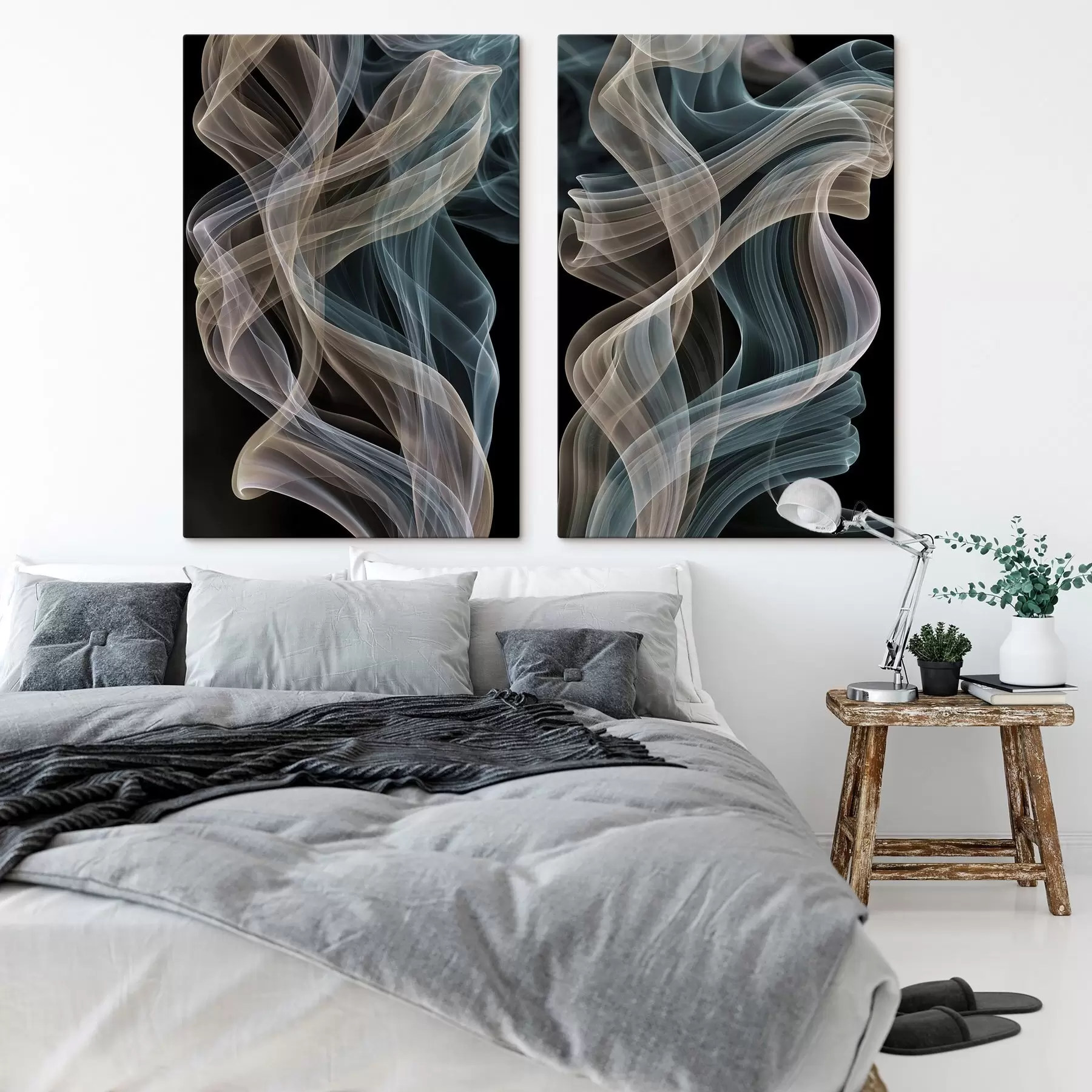Tableau Des volutes de fumée colorées se dessinent sur un fond sombre m30719