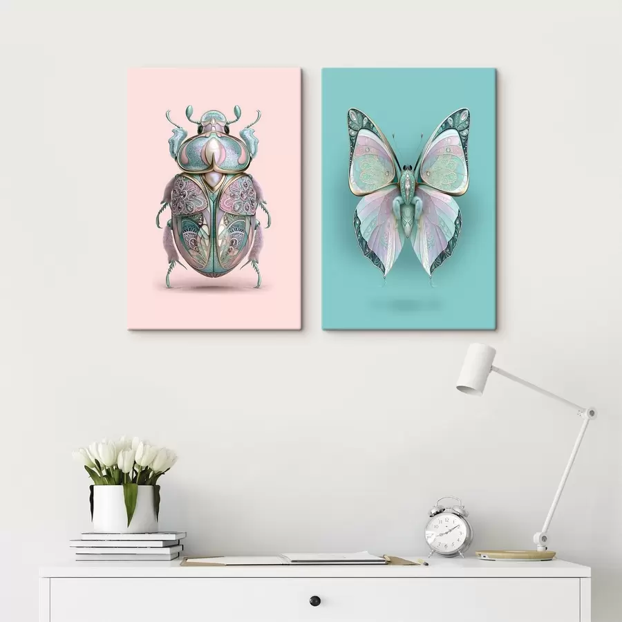 Tableau Un coléoptère et un papillon dans le style des bijoux de luxe m30720