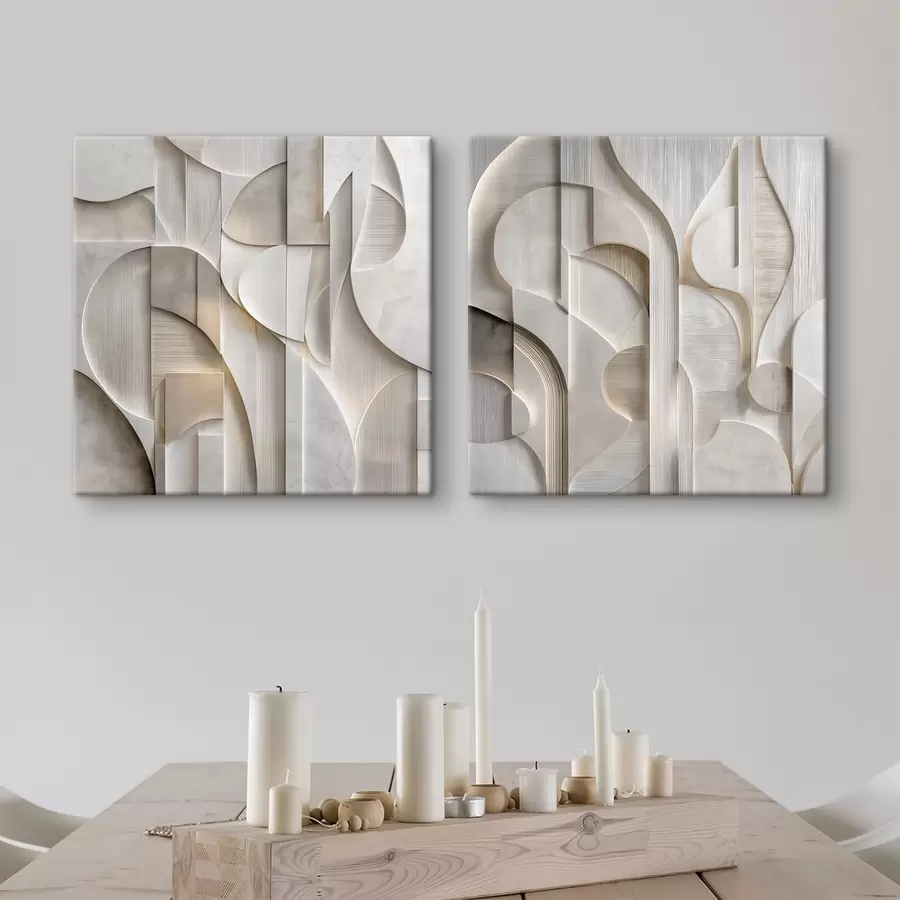 Tableau Une composition abstraite de style en relief, imitant des formes et des superpositions dans des tons doux de gris-beige m30728