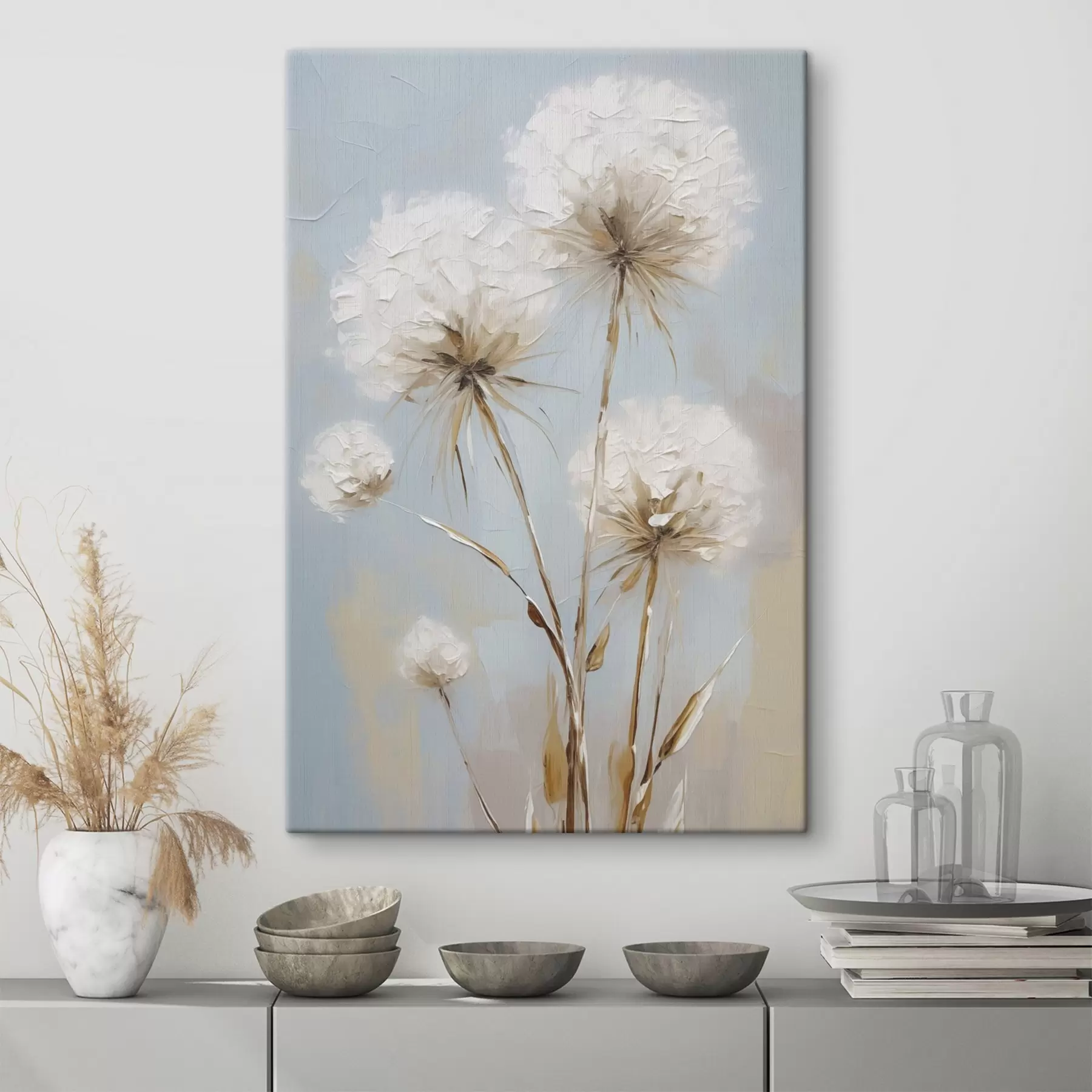 Tableau Peinture imitant des pissenlits s49895
