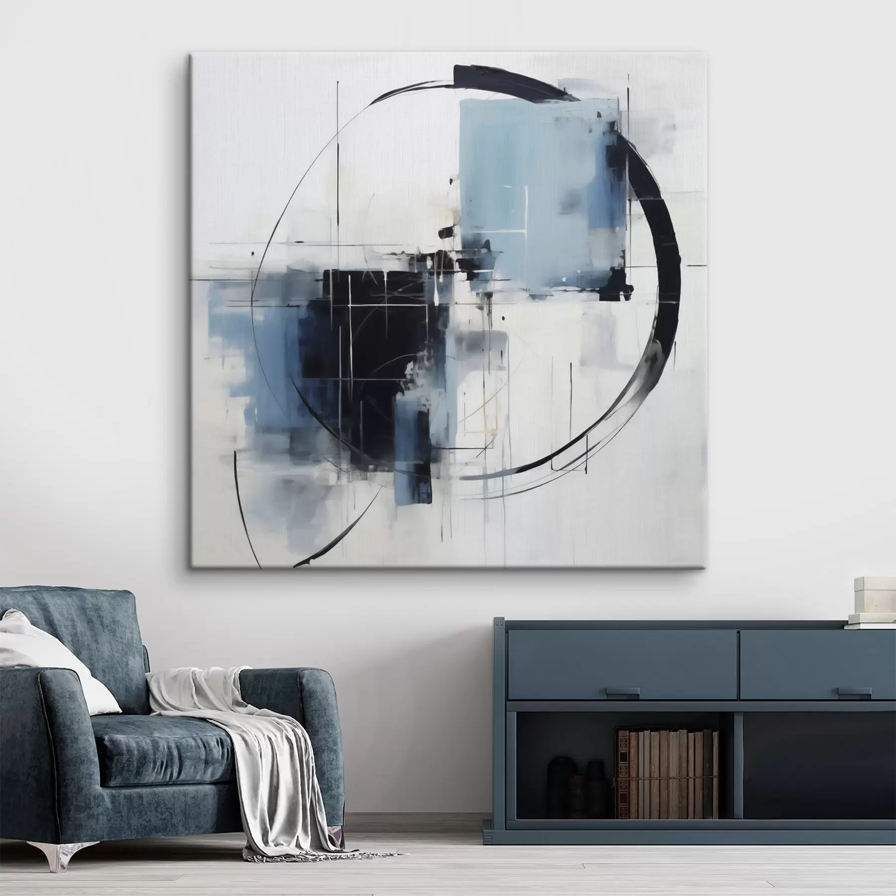 Tableau Composition abstraite avec un motif circulaire, imitation de peinture s49900