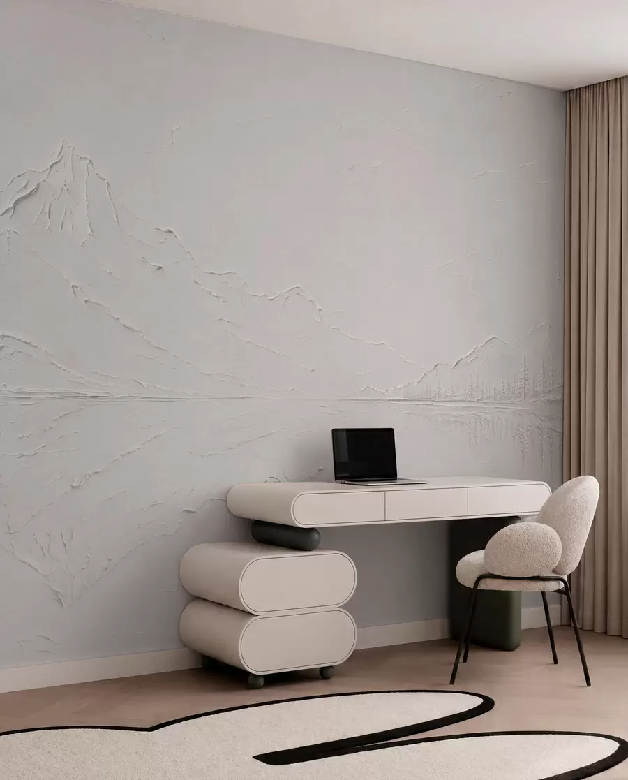 Papier peint Paysage de montagne en relief avec le reflet d'une eau calme w05739