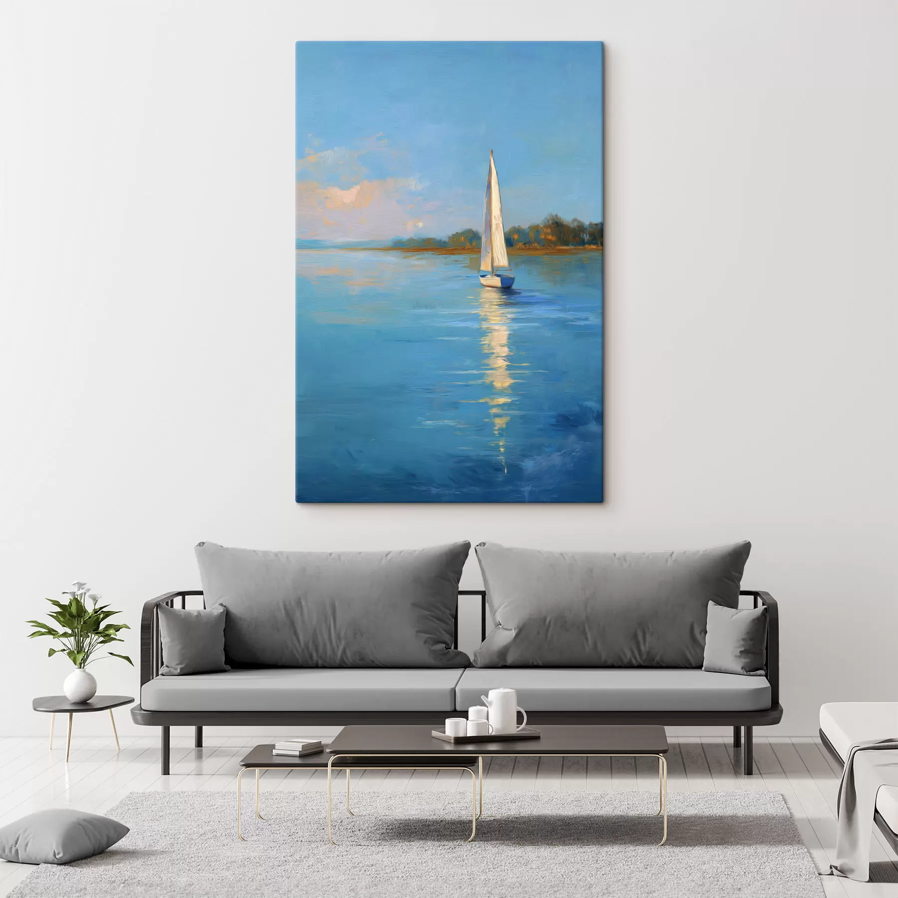 Tableau Un yacht sur le fleuve s49924