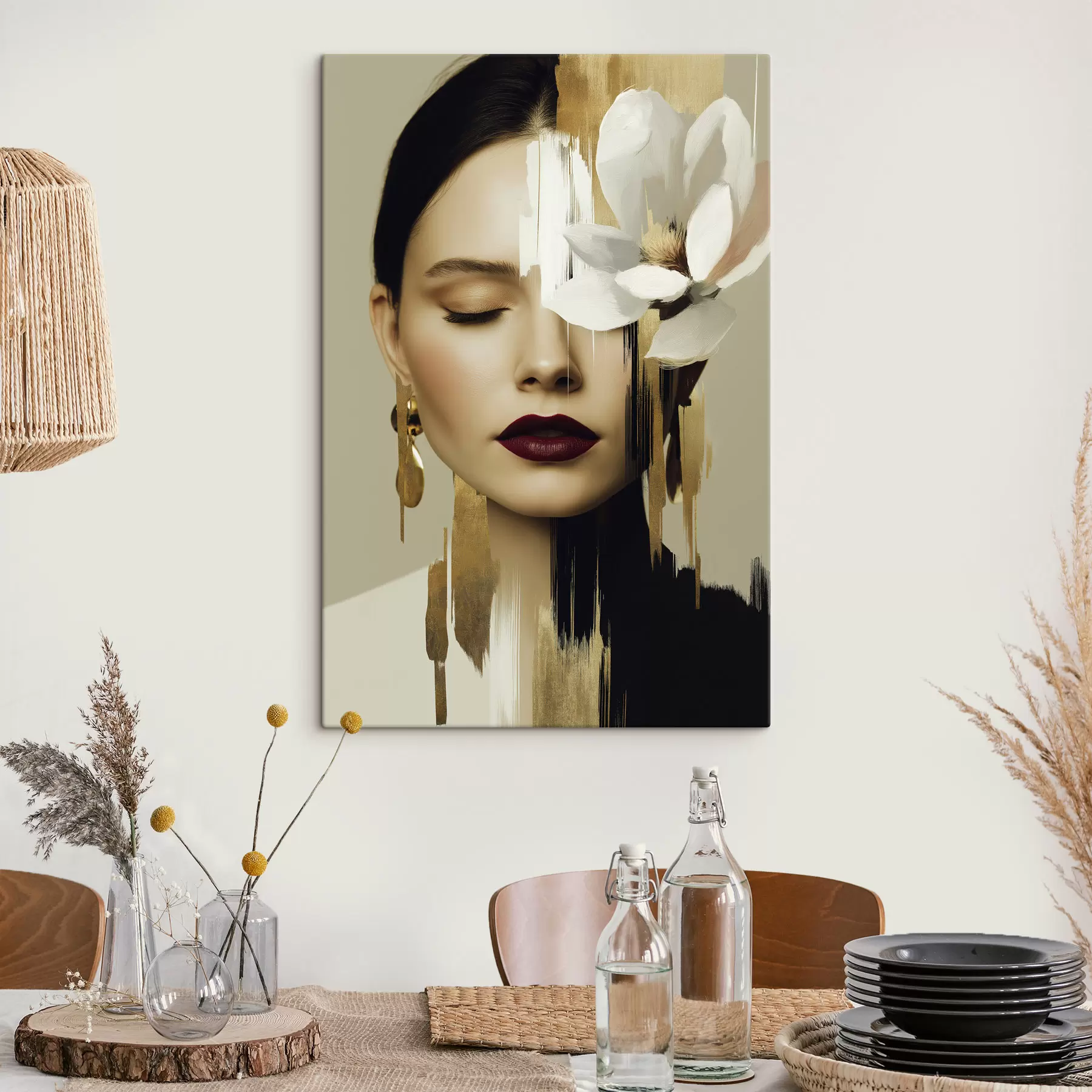 Tableau Une jeune fille avec une fleur dans les cheveux s49933