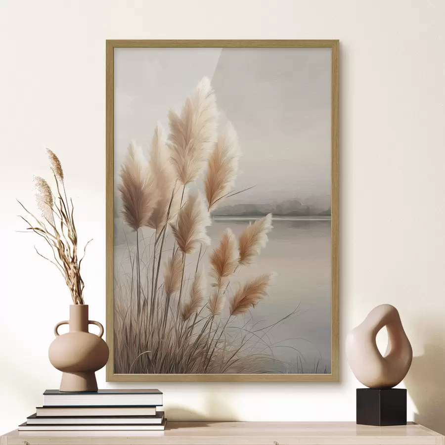 Papier peint Herbe de la pampa au bord de la rivière f49925