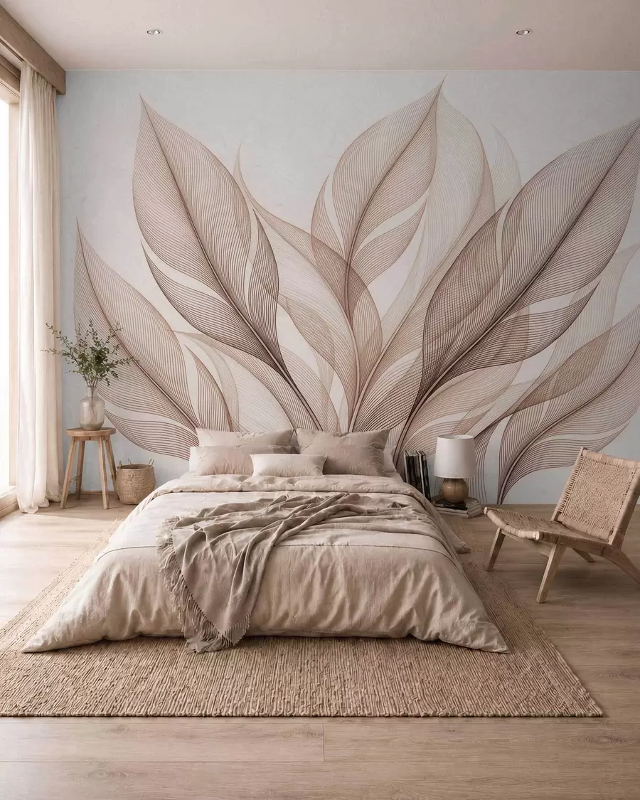 Papier peint Élégante composition botanique composée de grandes feuilles stylisées w09944