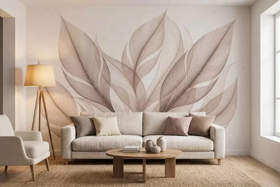 Papier peint Élégante composition botanique composée de grandes feuilles stylisées w09944