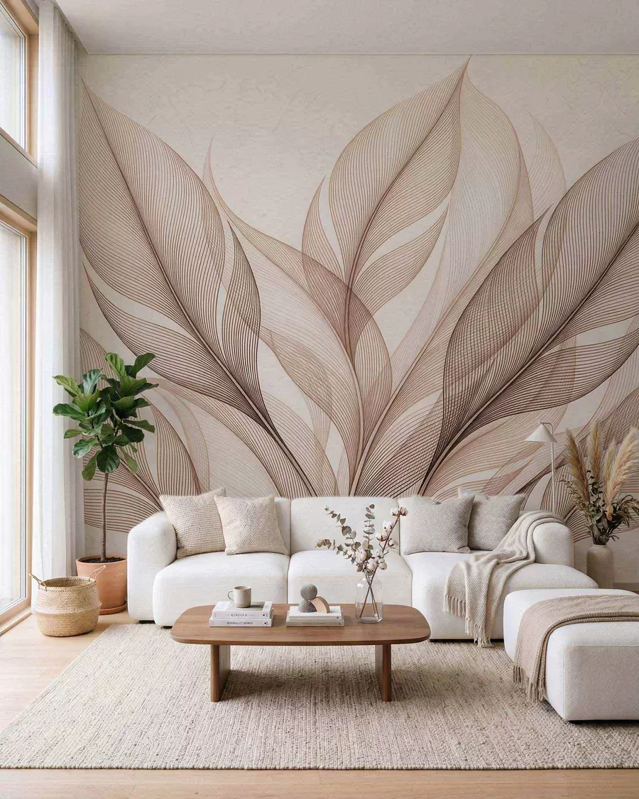Papier peint Élégante composition botanique composée de grandes feuilles stylisées w09944