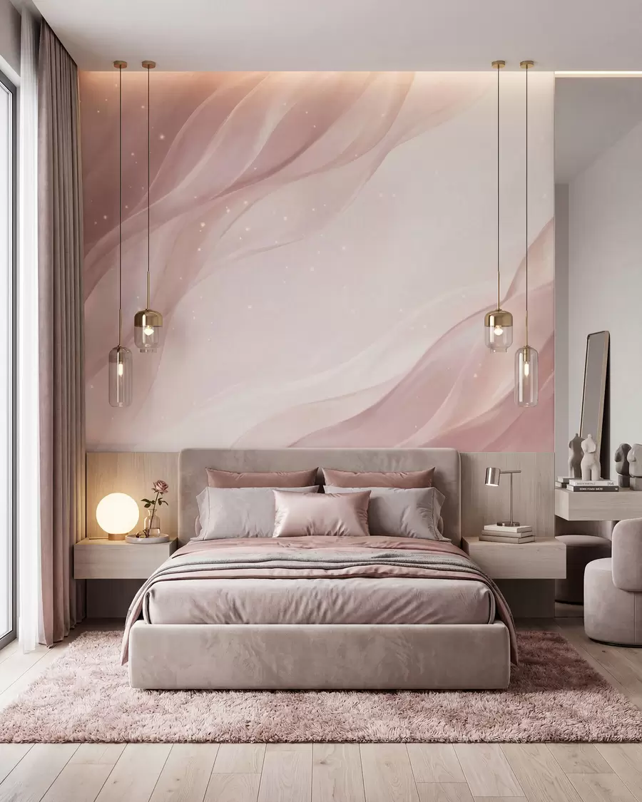 Papier peint Composition abstraite délicate dans des tons de rose tendre w09959