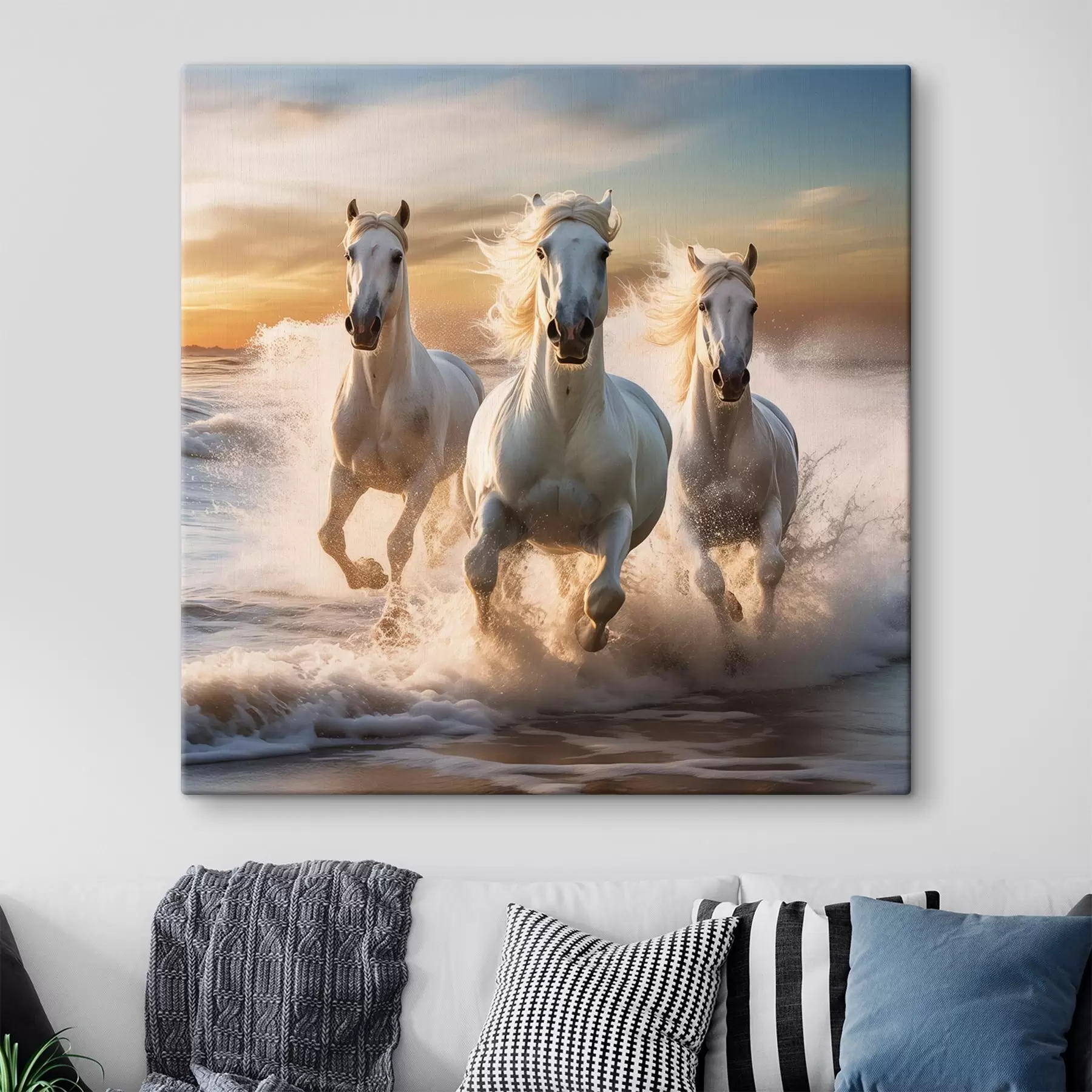 Tableau Des chevaux sur le rivage s50037
