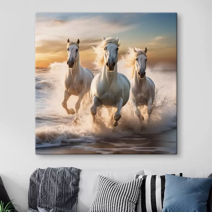Tableau Des chevaux sur le rivage s50037