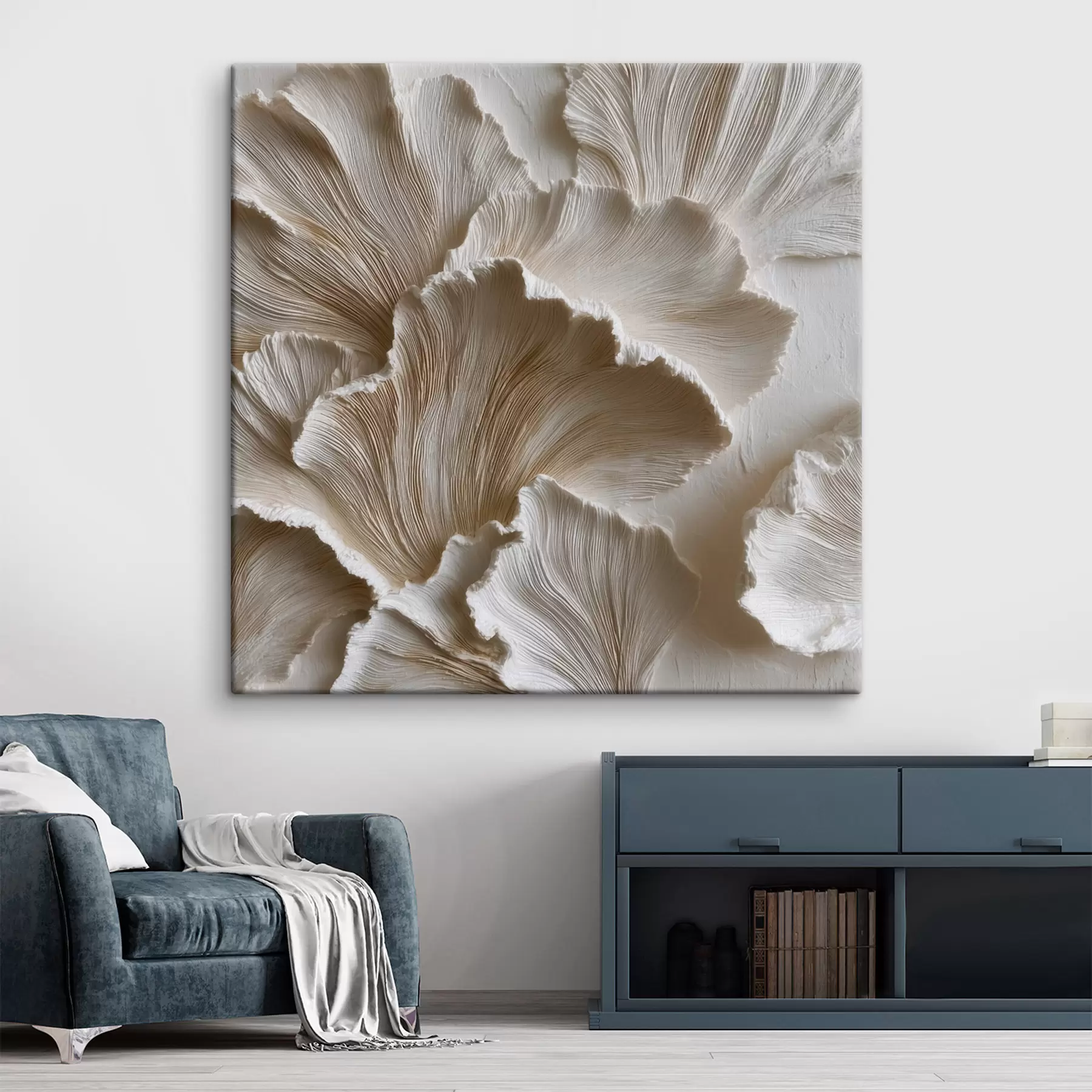 Tableau Composition abstraite texturée, avec des textures superposées, dans une palette de blanc et de beige s49707