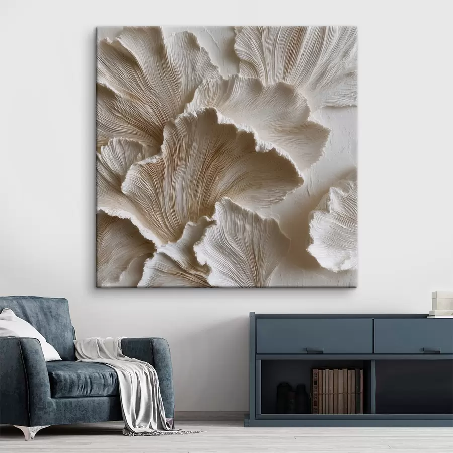 Tableau Composition abstraite texturée, avec des textures superposées, dans une palette de blanc et de beige s49707