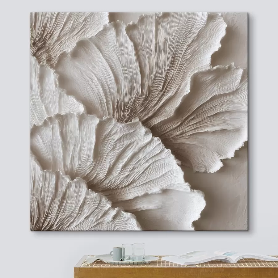 Tableau Abstraction texturée avec des pétales ondulés en relief, dans des tons clairs s49709