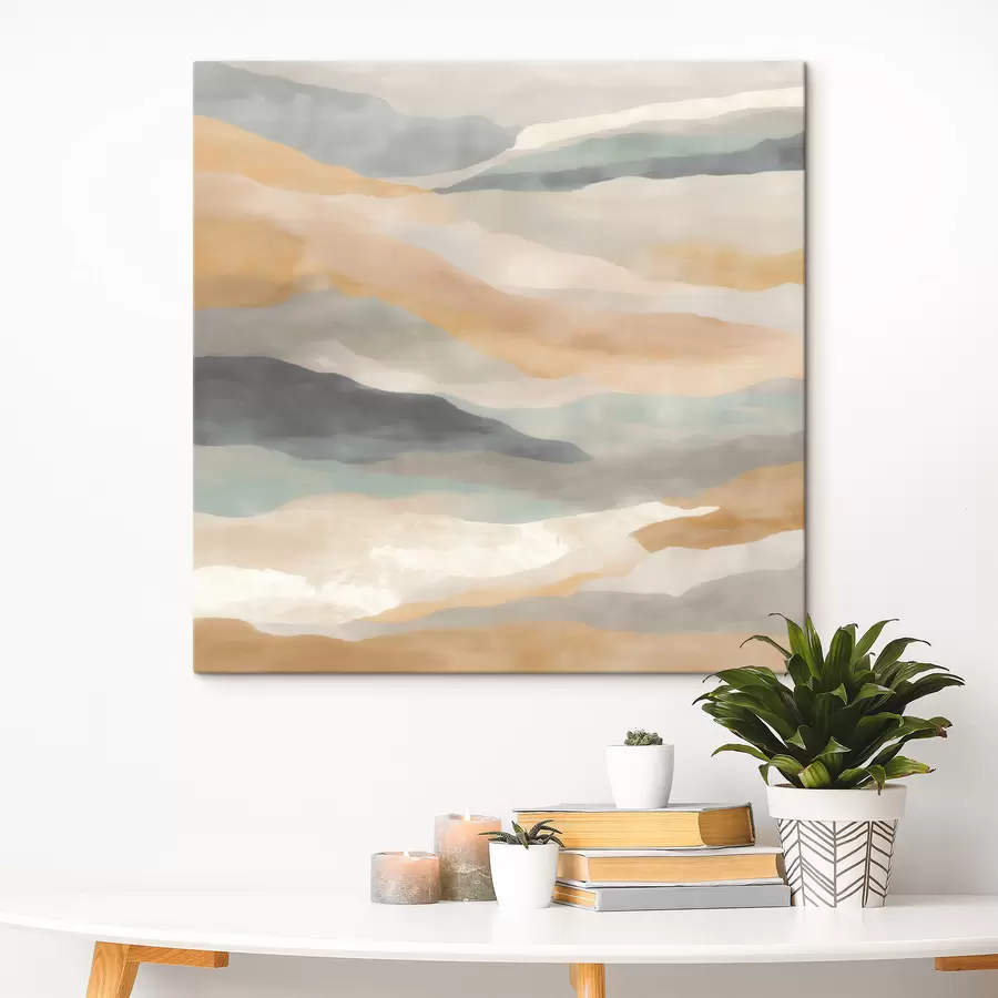 Tableau Des collines aux teintes chaudes et grises, dans un style aquarelle s49713