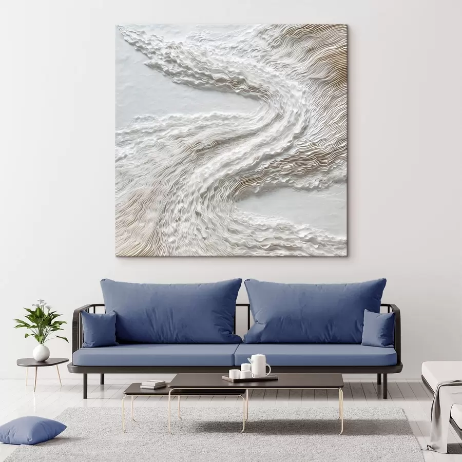 Tableau Des vagues blanches texturées sur un fond clair, dans un style minimaliste s49716