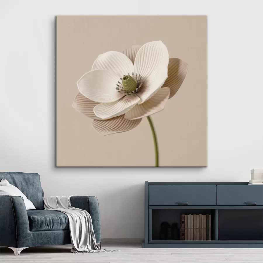 Tableau Fleur aux pétales texturés, dans une palette de tons beiges, de style minimaliste s49719