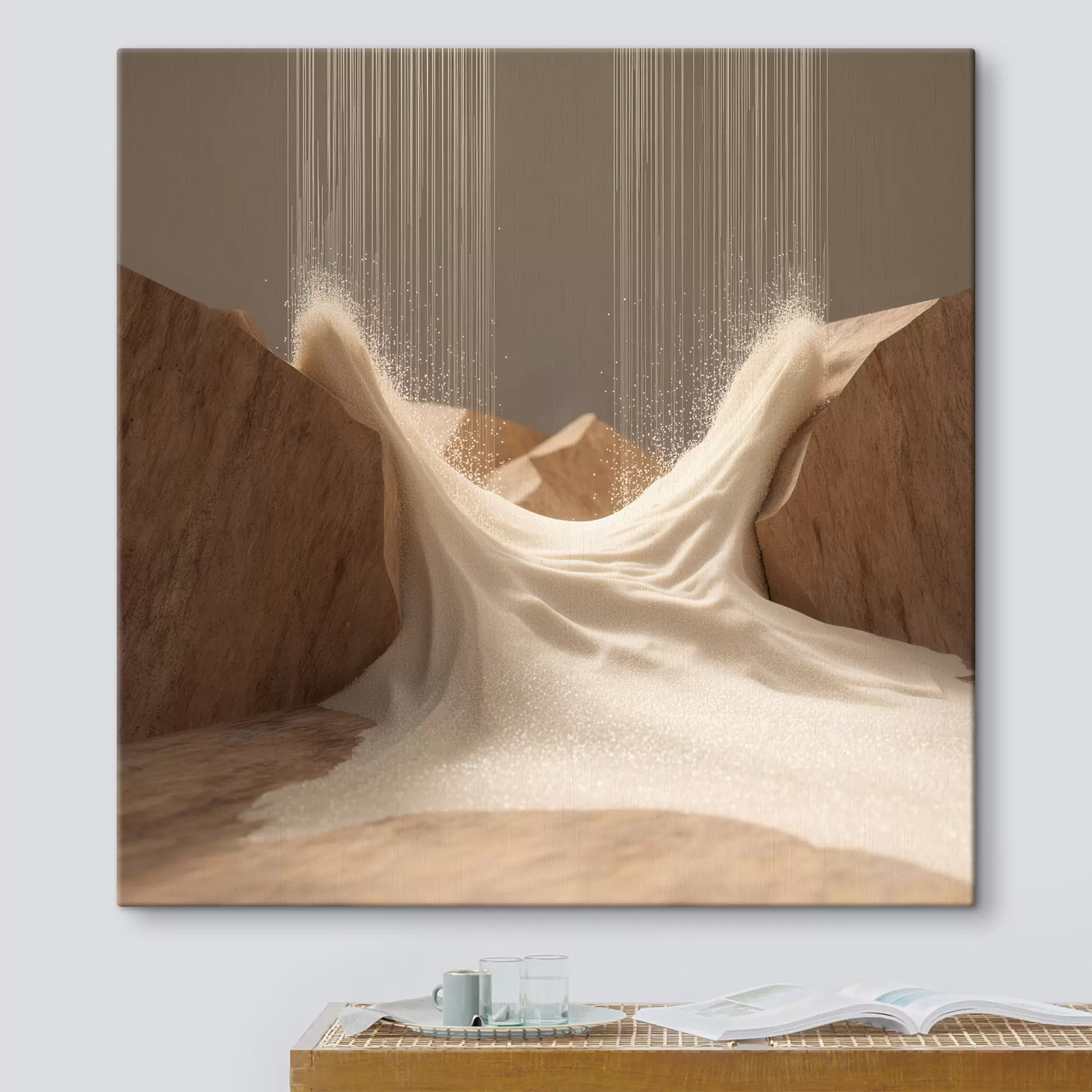 Tableau Flux de sable abstraits entre des pentes rocheuses, dans un style d'art contemporain s49723