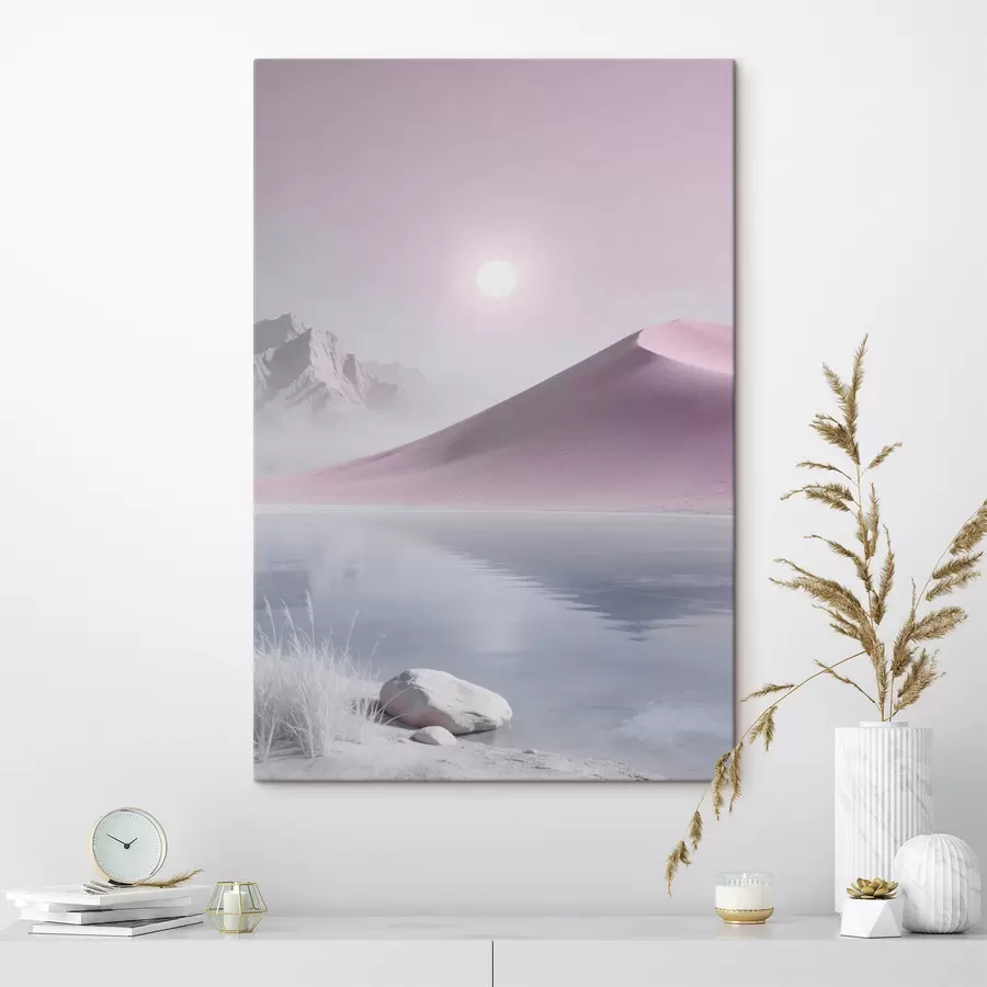 Tableau Lac de montagne près d'une colline sablonneuse aux tons pastel s49725