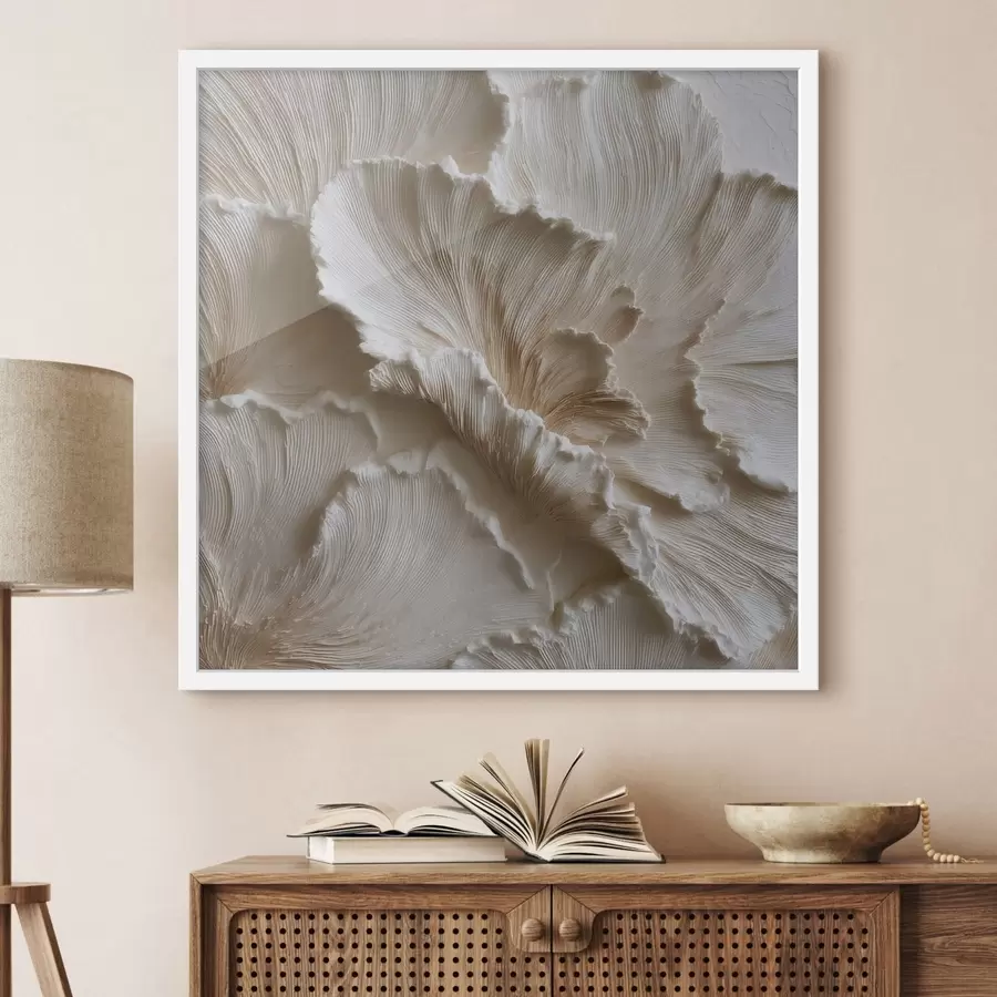 Papier peint Composition volumétrique avec des pétales texturés dans des tons blancs et crème f49706