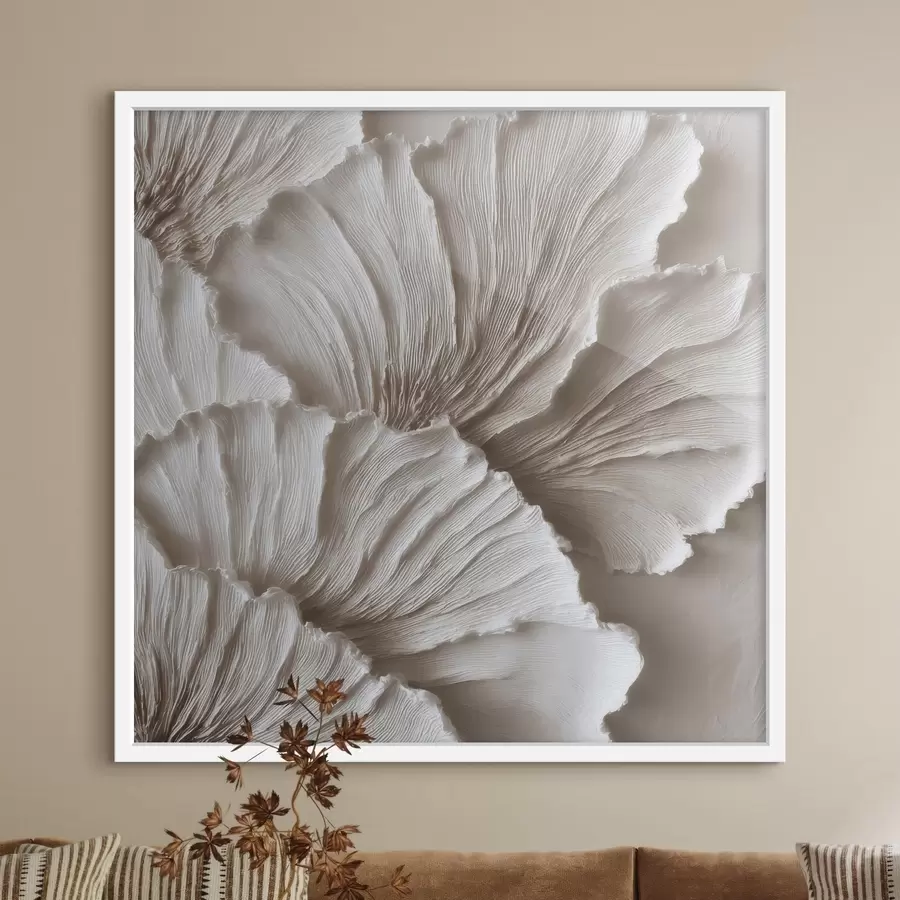 Papier peint Abstraction texturée avec des pétales ondulés en relief, dans des tons clairs f49709