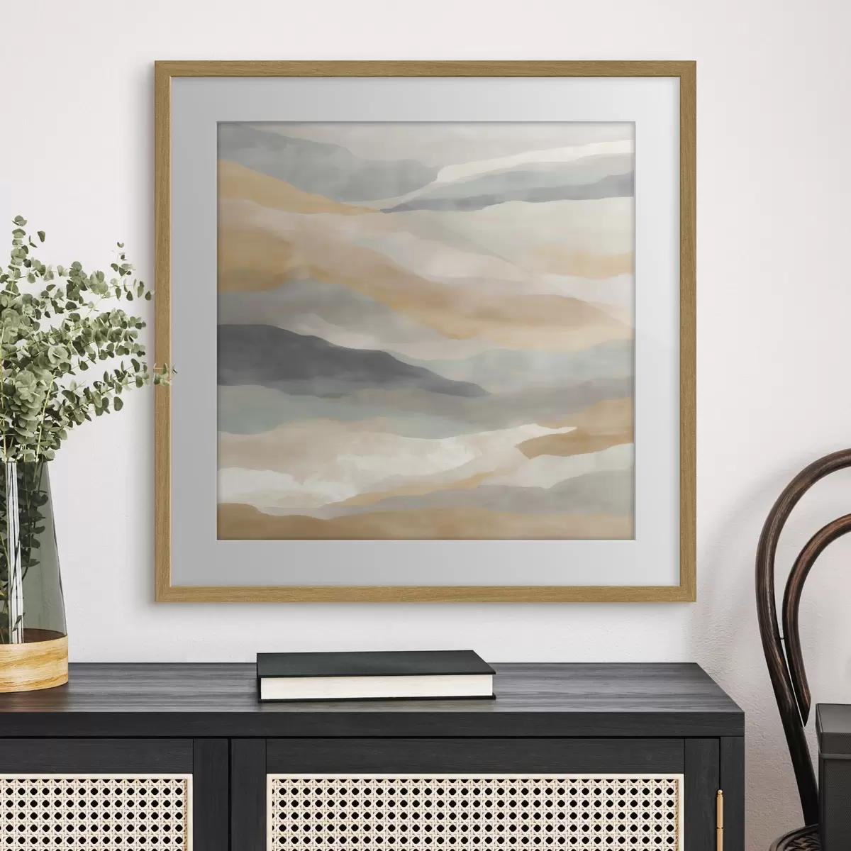 Poster Des collines aux teintes chaudes et grises, dans un style aquarelle f49713