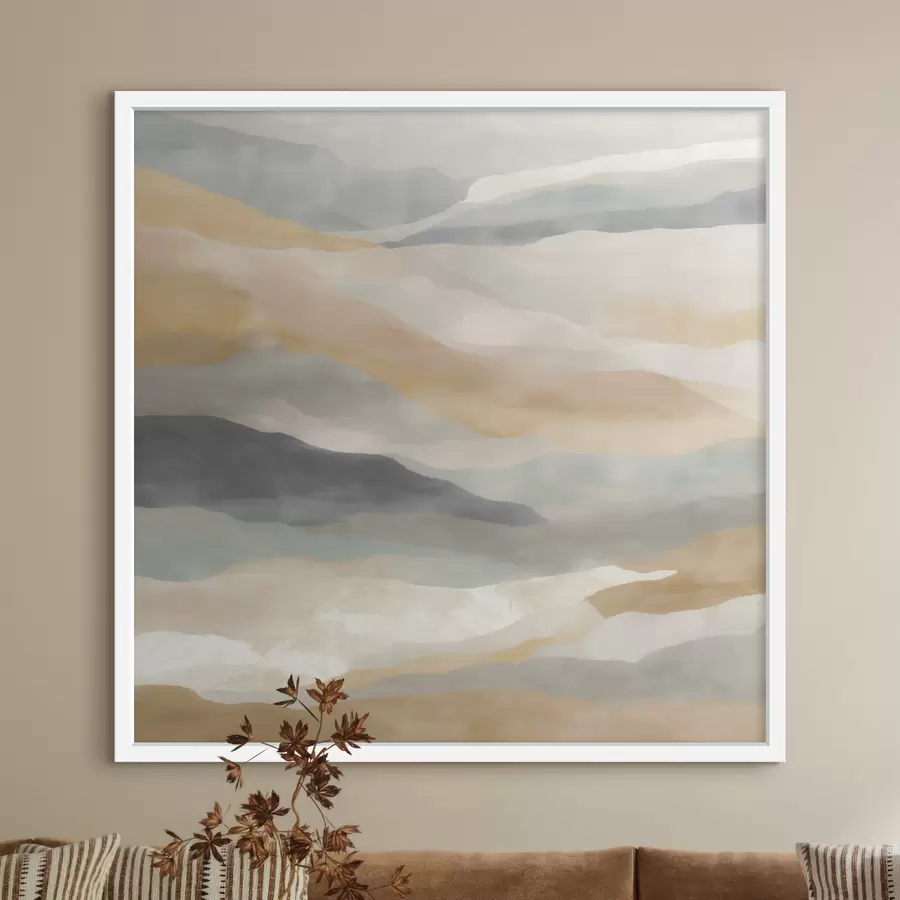 Papier peint Des collines aux teintes chaudes et grises, dans un style aquarelle f49713