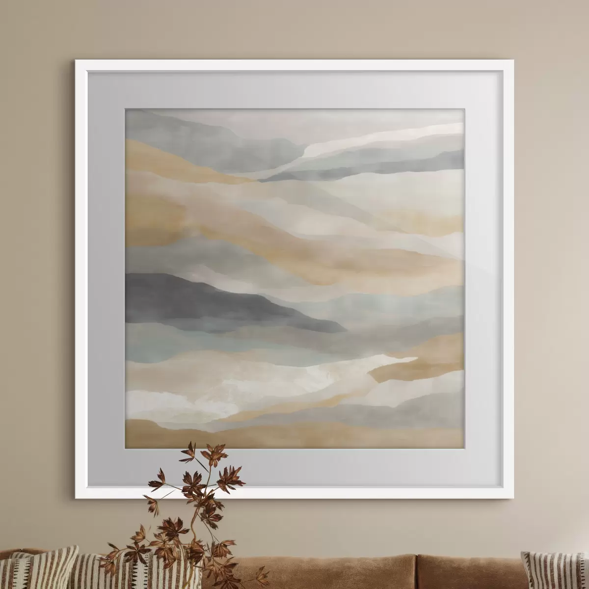 Poster Des collines aux teintes chaudes et grises, dans un style aquarelle f49713